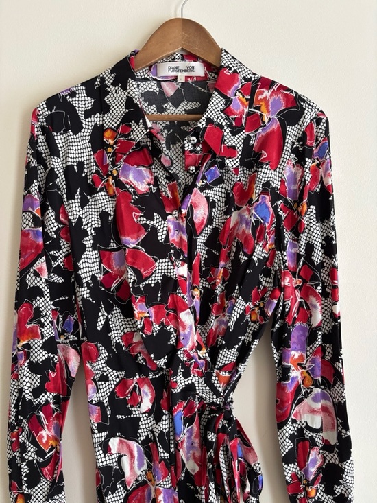 Diane von Furstenberg Odette Floral Tori Midi Wrap Dress Large Designer Spring - Picture 3 of 9